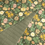 Trapuntato in tela di cotone double face H 140 cm - FIORI/VERDONE