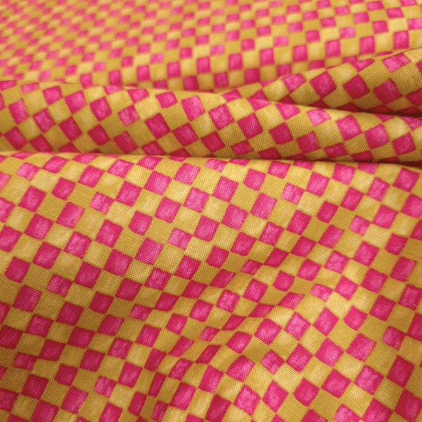 Cotone Americano H 110 cm - SCACCHIERA ROSA/SENAPE