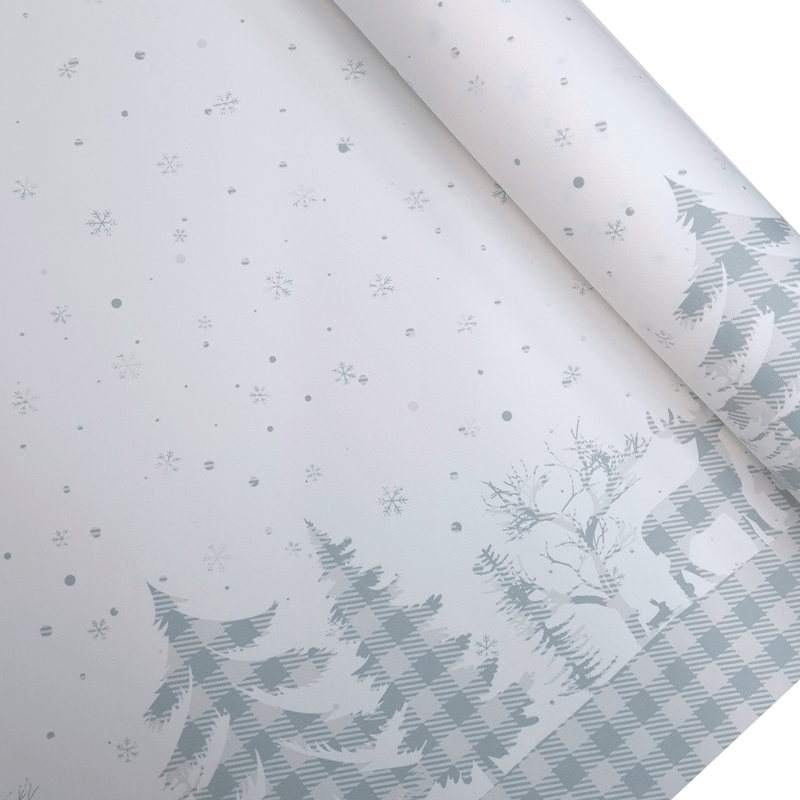 Tessuto no stiro H 150 cm - PAESAGGIO INVERNALE/SCOZZESE GRIGIO