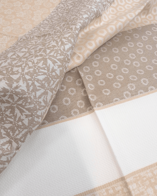 Asciugapiatti da ricamo in puro cotone - FANTASIA BEIGE/TORTORA