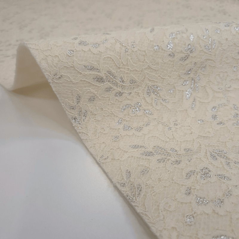Feltro Lana con Pizzo H 135 cm - LATTE/LUREX ARGENTO