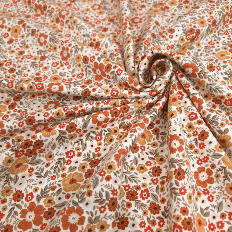 Jersey di Cotone H 150 cm - FIORELLINI RUGGINE/OCRA