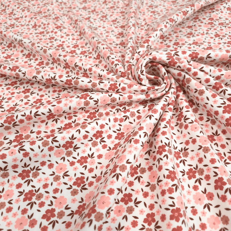 Jersey di Cotone H 150 cm - FIORELLINI ROSA ANTICO/LATTE