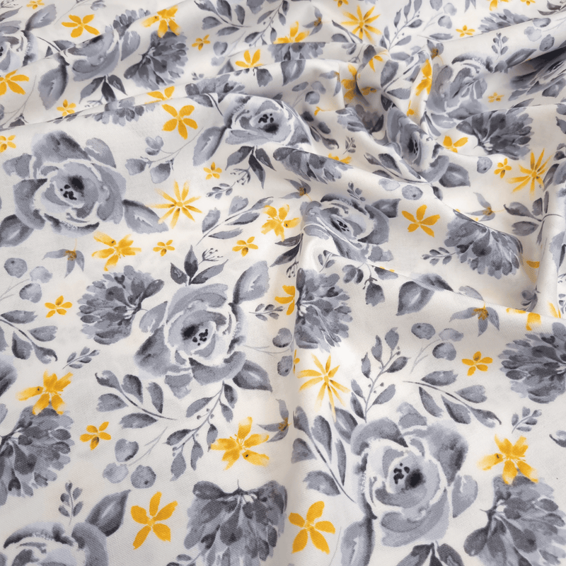 Cotone Americano H 110 cm - ROSE GRIGIE E FIORELLINI GIALLI