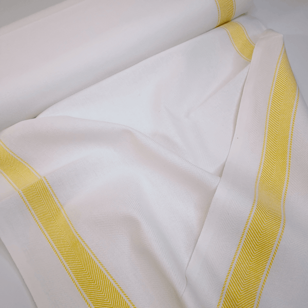 Tissu torchon chevrons H 60 cm - RAYURES BLANCHES JAUNES