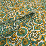 Trapuntato in tela di cotone double face H 140 cm - CERCHI IN FIORE/OTTANIO E SE