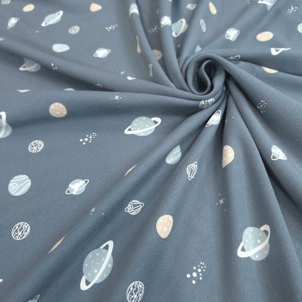 Jersey di Cotone H 150 cm - PIANETI/POLVERE SCURO
