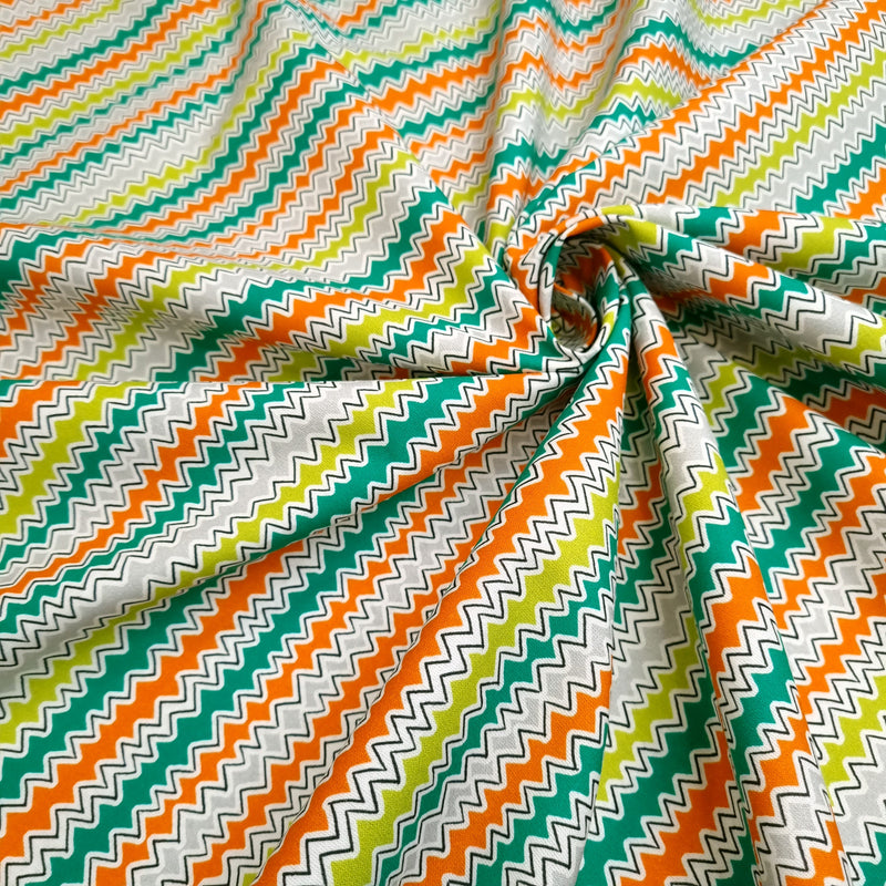 Tessuto Cotone - ZIG-ZAG MULTICOLOR - taglio minimo o multipli da