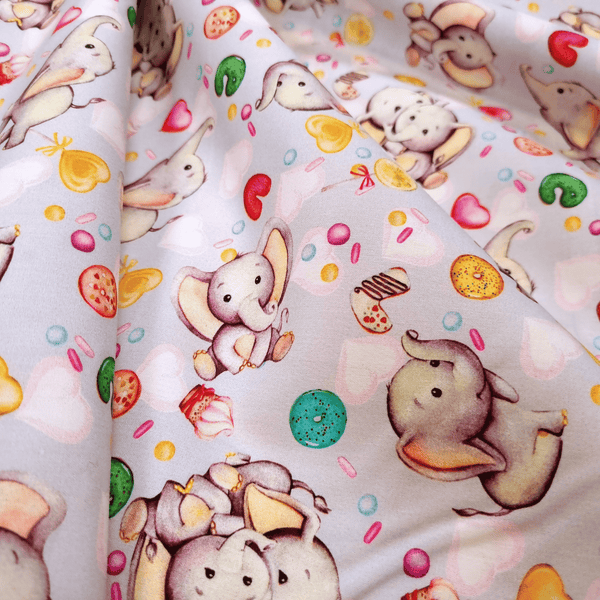 Tessuto Cotone Digital H 150 cm - DOLCI ELEFANTINI/GRIGIO