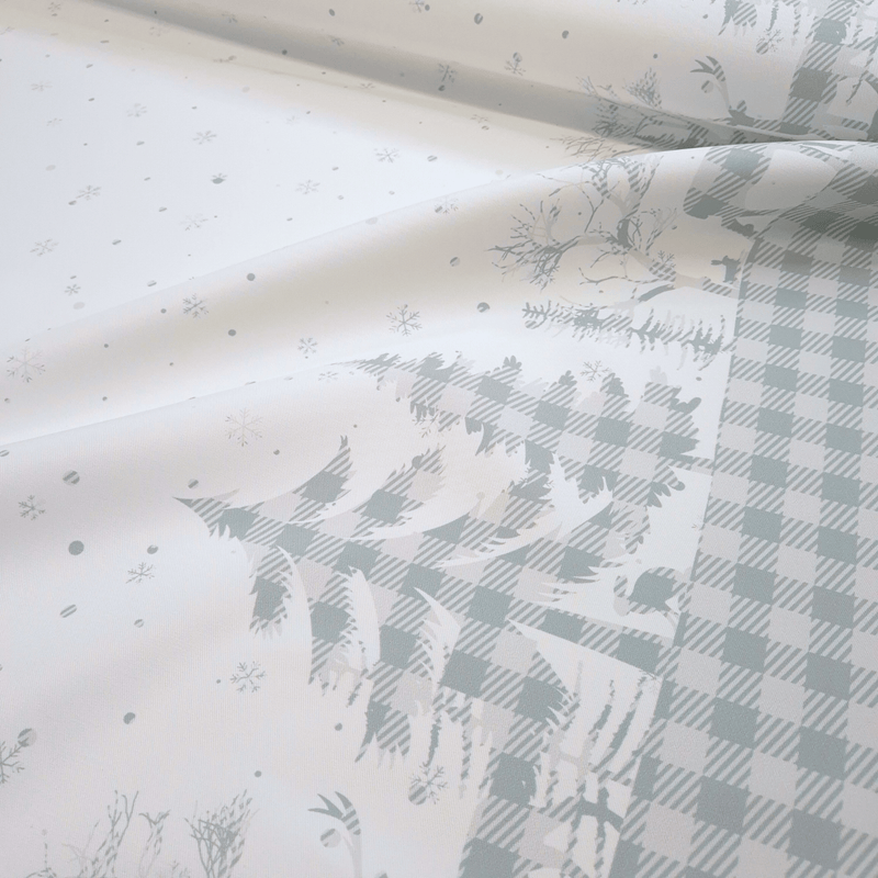 Tessuto no stiro H 150 cm - PAESAGGIO INVERNALE/SCOZZESE GRIGIO