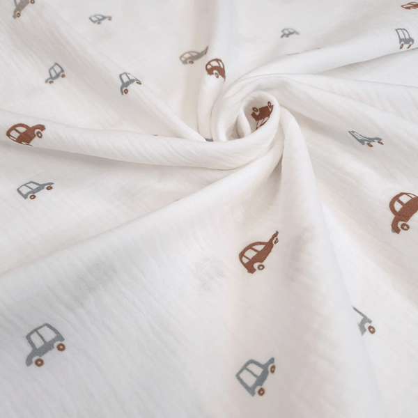 Mussola di Cotone Doppia Garza H 140 cm - MACCHININE/LATTE