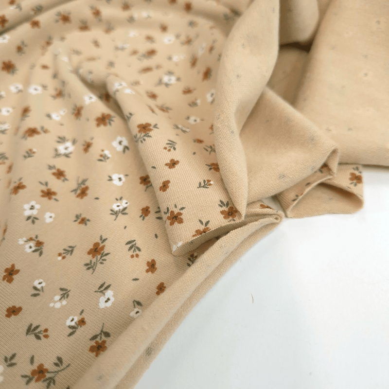 Jersey di Cotone H 150 cm - FIORELLINI/BEIGE