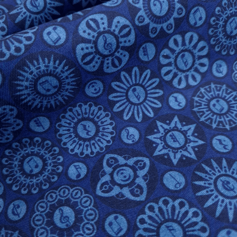 Cotone Americano H 110 cm - FIORI E NOTE MUSICALI/BLU