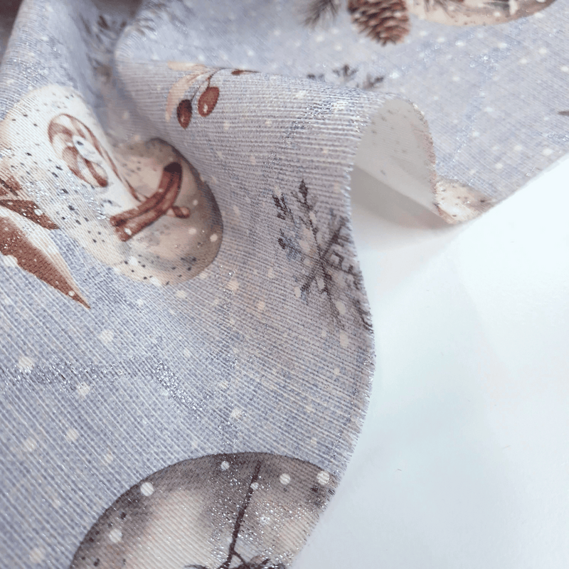 Tessuto Arredo Jacquard H 140 cm - PALLINE DI NATALE/AZZURRO con Lurex