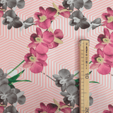 Cotone Fondo Panama Digital H 280 cm - ORCHIDEE/GEOMETRICO ROSA