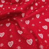 Cotone Americano H 110 cm - CUORICINI E FIOCCHI DI NEVE/ROSSO