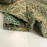 Trapuntato in tela di cotone double face H 140 cm - CERCHI IN FIORE/OTTANIO E SE