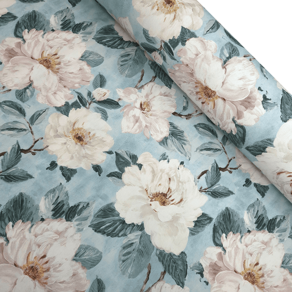 Cotone Fondo Panama H 280 cm - INCANTO DI PEONIE/AZZURRO