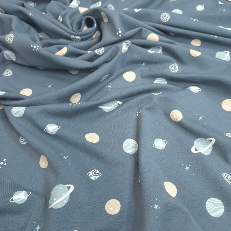 Jersey di Cotone H 150 cm - PIANETI/POLVERE SCURO