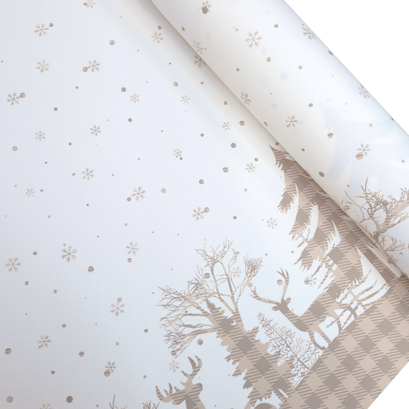 Tessuto no stiro H 150 cm - PAESAGGIO INVERNALE/SCOZZESE BEIGE