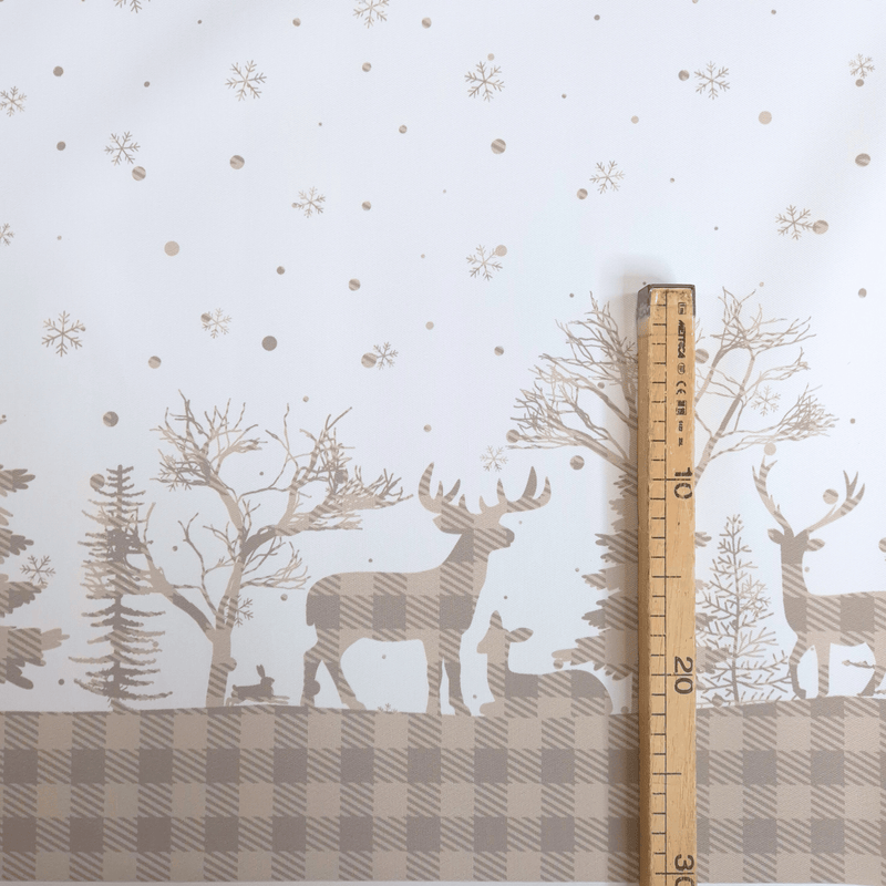 Tessuto no stiro H 150 cm - PAESAGGIO INVERNALE/SCOZZESE BEIGE