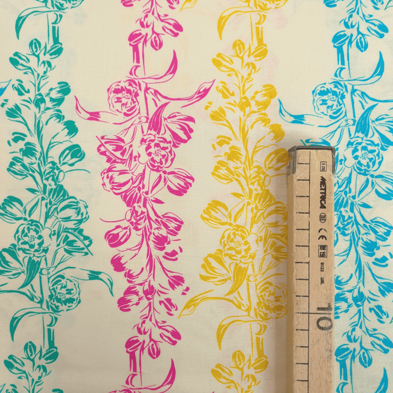 Cotone Americano H 110 cm - RAMI FIORITI COLORATI/PANNA