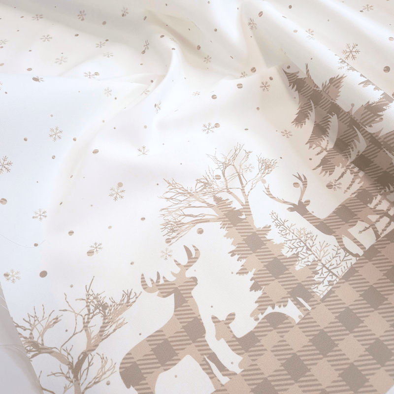 Tessuto no stiro H 150 cm - PAESAGGIO INVERNALE/SCOZZESE BEIGE