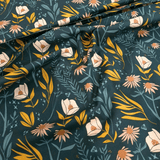 Cotone Americano H 110 cm - FIORI ROSA/PETROLIO