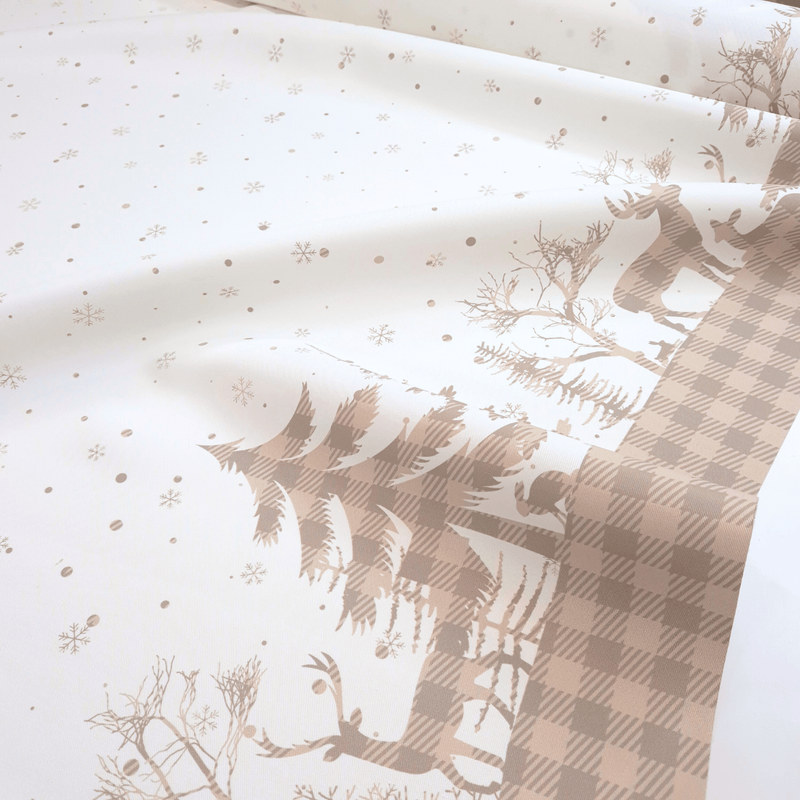 Tessuto no stiro H 150 cm - PAESAGGIO INVERNALE/SCOZZESE BEIGE