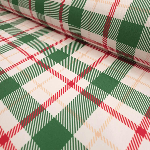 Tessuto no stiro H 150 cm - QUADRO SCOZZESE VERDE/ROSSO
