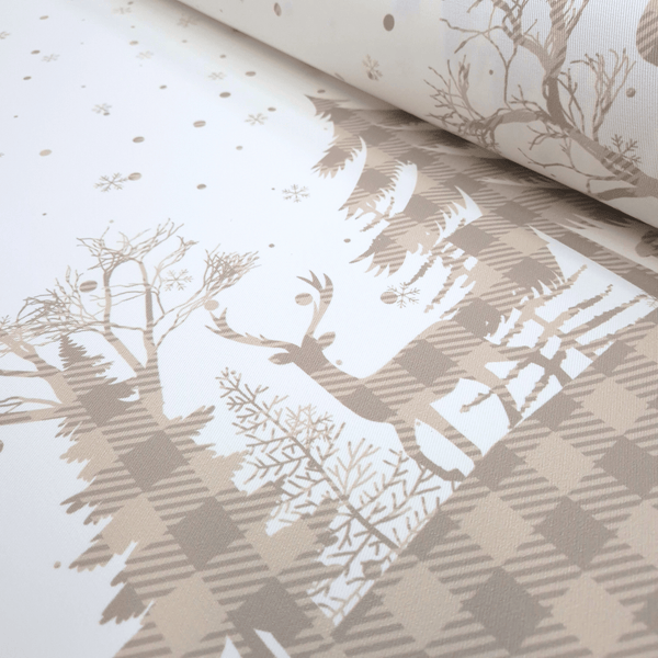 Tessuto no stiro H 150 cm - PAESAGGIO INVERNALE/SCOZZESE BEIGE