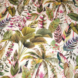 Velluto Digital H 140 cm - FOGLIE TROPICALI VARIANTE PINK & GREEN