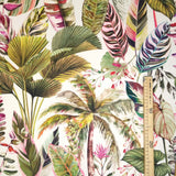 Velluto Digital H 140 cm - FOGLIE TROPICALI VARIANTE PINK & GREEN