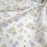 Piquet millerighe con stampa digitale H 150 cm - TEDDY BEAR/AZZURRO