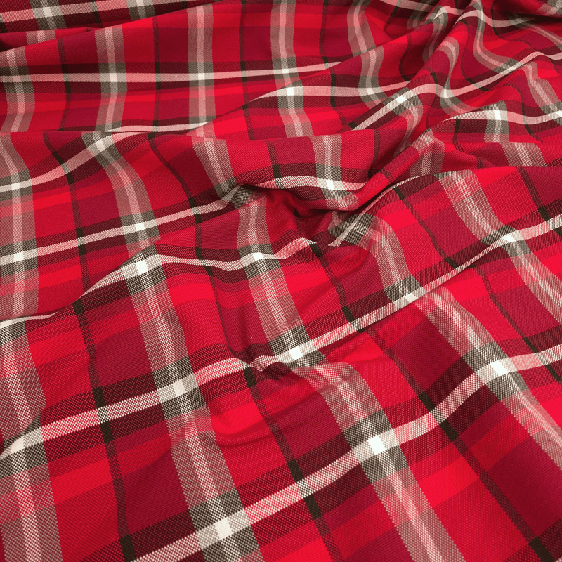 Tessuto Arredo M. Cotone H 280 cm - QUADRO ROSSO/GRIGIO