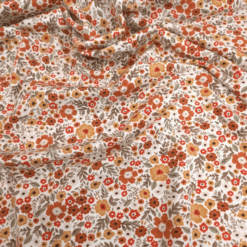 Jersey di Cotone H 150 cm - FIORELLINI RUGGINE/OCRA