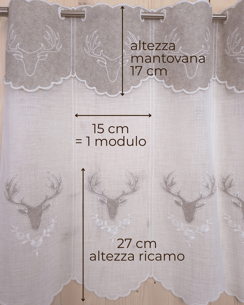 Tenda a vetro ricamata - CERVO BEIGE/BIANCO