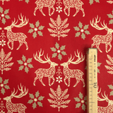 Cretonne Leggero H 160 cm - RENNE E STELLA DI NATALE/ROSSO MATTONE