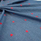 Jeans in cotone leggero H 150 cm - CUORI ROSSI RICAMATI