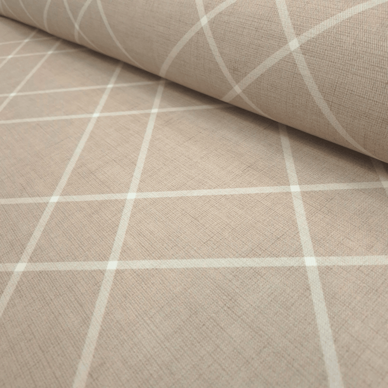 Tessuto no stiro H 150 cm - LINEE BIANCHE/BEIGE