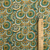 Trapuntato in tela di cotone double face H 140 cm - CERCHI IN FIORE/OTTANIO E SE