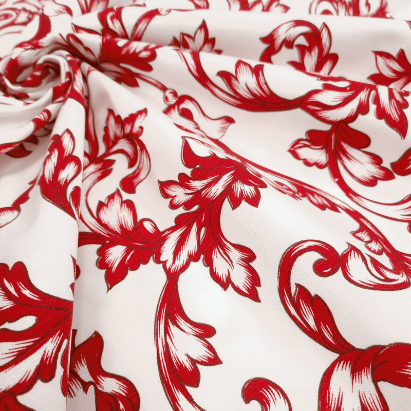 Cotone Fondo Panama H 150 cm - MOTIVO DAMASCATO ROSSO