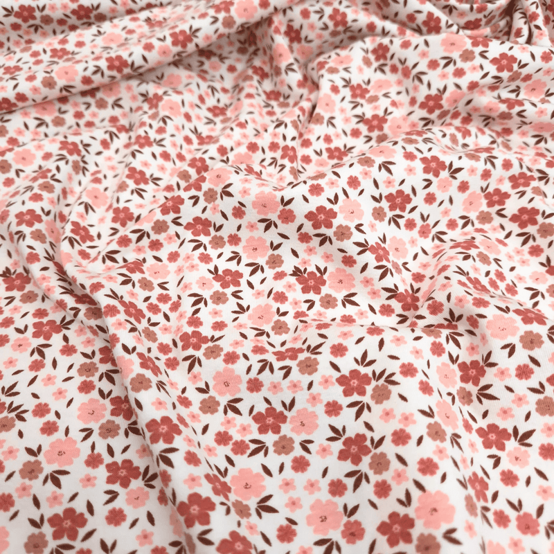 Jersey di Cotone H 150 cm - FIORELLINI ROSA ANTICO/LATTE