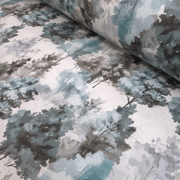 Cotone Fondo Panama Digital H 280 cm - ALBERI/AZZURRO