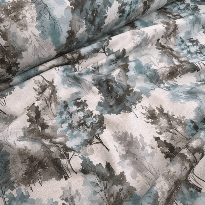 Cotone Fondo Panama Digital H 280 cm - ALBERI/AZZURRO