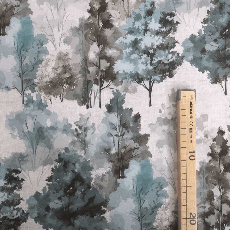Cotone Fondo Panama Digital H 280 cm - ALBERI/AZZURRO