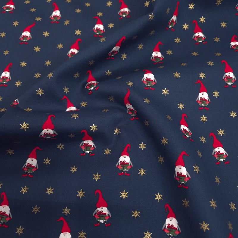 Cotone Natale H 140 cm - GNOMI E NEVE DORATA/BLU