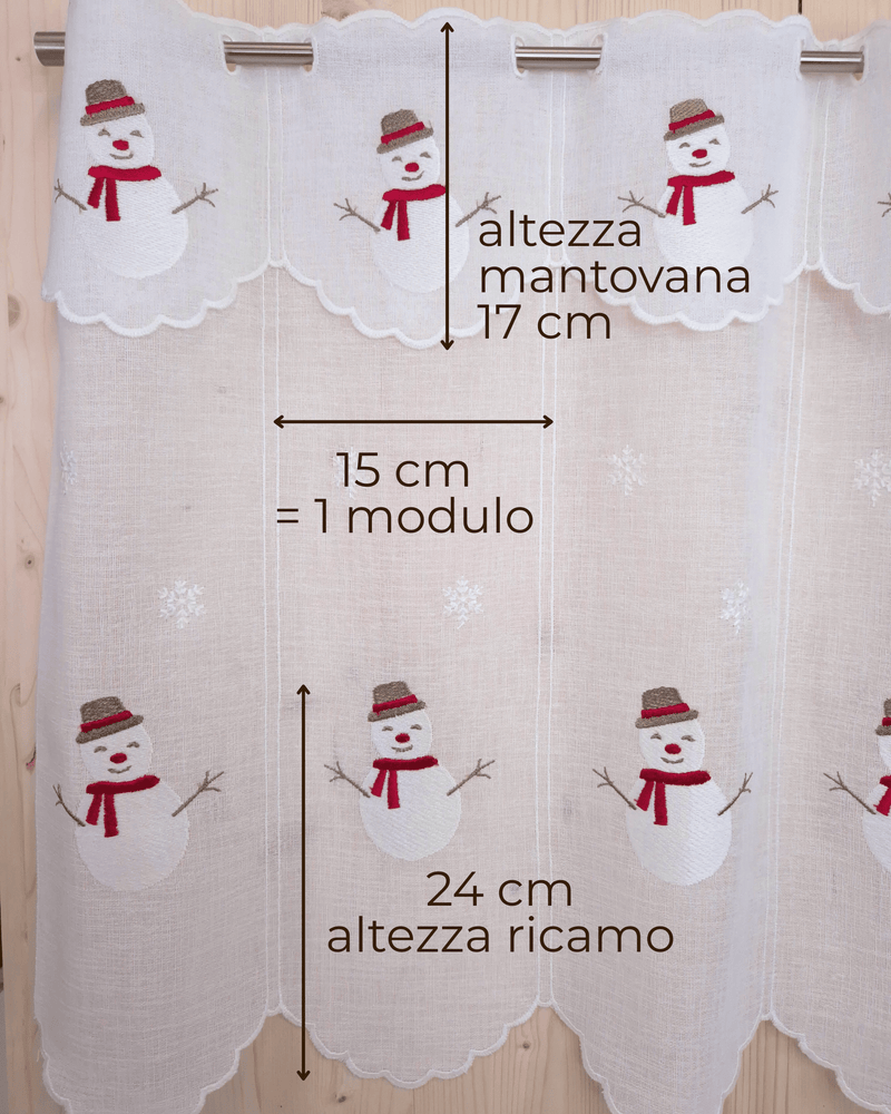 Tenda a vetro ricamata - PUPAZZO DI NEVE