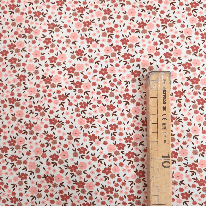 Jersey di Cotone H 150 cm - FIORELLINI ROSA ANTICO/LATTE