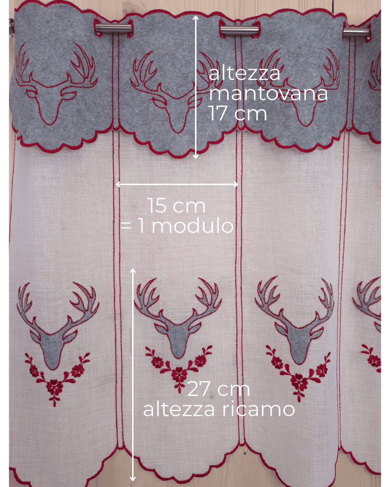 Tenda a vetro ricamata - CERVO GRIGIO/ROSSO